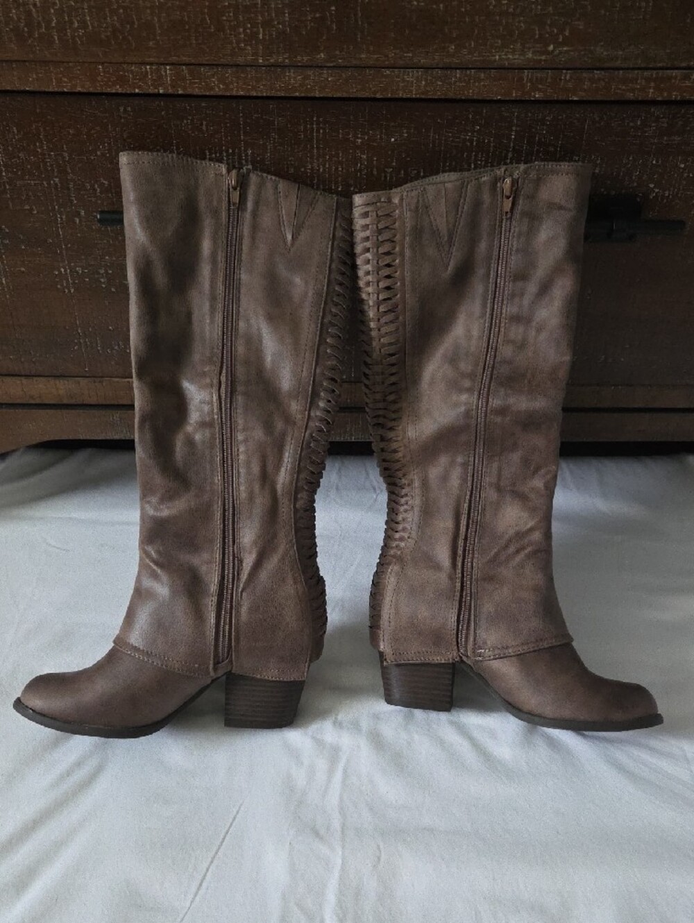 Fergalicious Tall Back-Braided Knee Boots - Brown Taupe - Picture 8 of 12